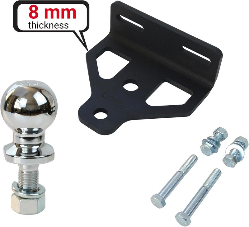 REDTEE Heavy Duty Zero Turn Lawn Mower Hitch-8mm Thick Steel, Bolt on Trailer Hitch, Universal Fit for 2.5"-5.0" Hole Centers, Versatile Chain Slot Design, 2" Hitch Ball & Bolt Hardware Included - Image 2